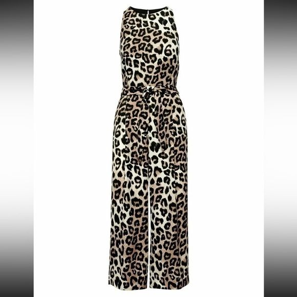 BANANA REPUBLIC Leopard Print Sleeveless Wide Leg Cropped Jumpsuit - Picture 2 of 9